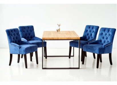 Modern wooden dining table + x6 Chesterfield chairs dining room set 7-piece set.